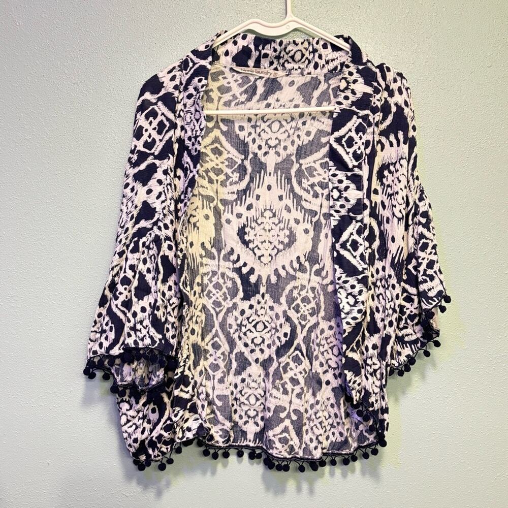 Hippie Laundry Abstract Boho Blue and White Kimono Tassel Size M